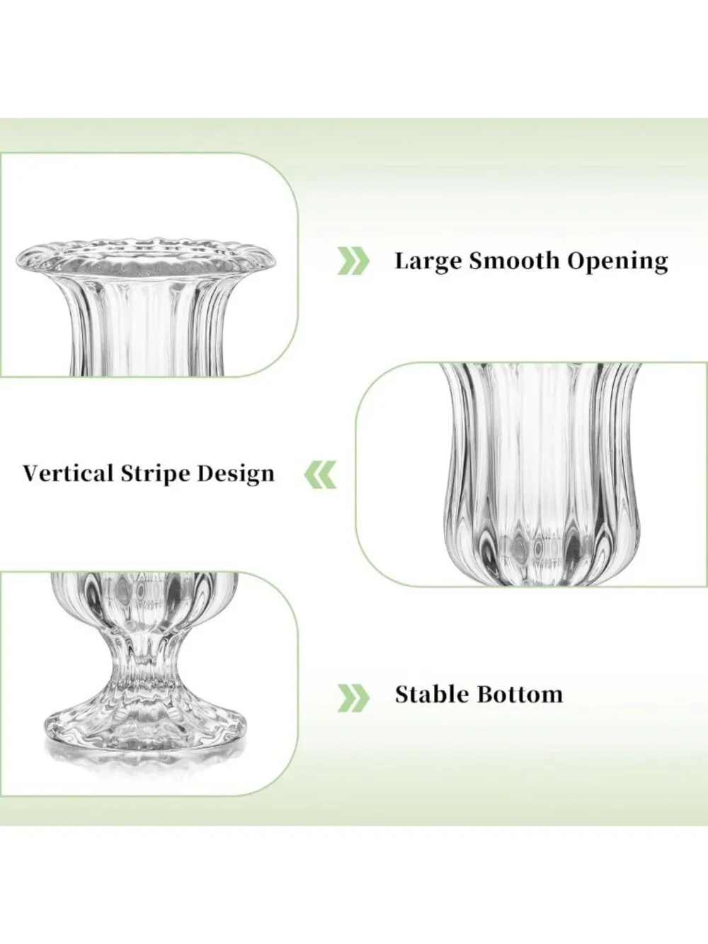Set of 6 Small Ribbed Glass Pedestal Vases | Vintage Floral Centerpieces for
